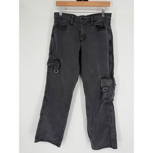 Hot Topic Womens Washed Black Cargo Jeans D-Ring Utility Denim 30x32 90's Grunge
